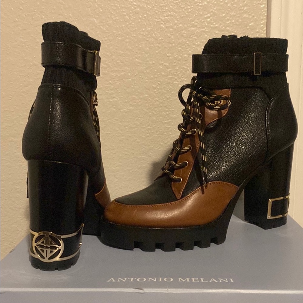 Antonio Melani Black and Brown Heeled Boots